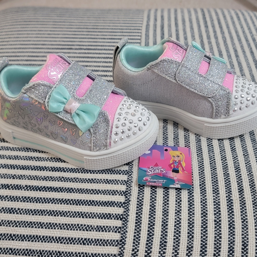 Skechers Glittery Silver and Pink Kids Sneakers